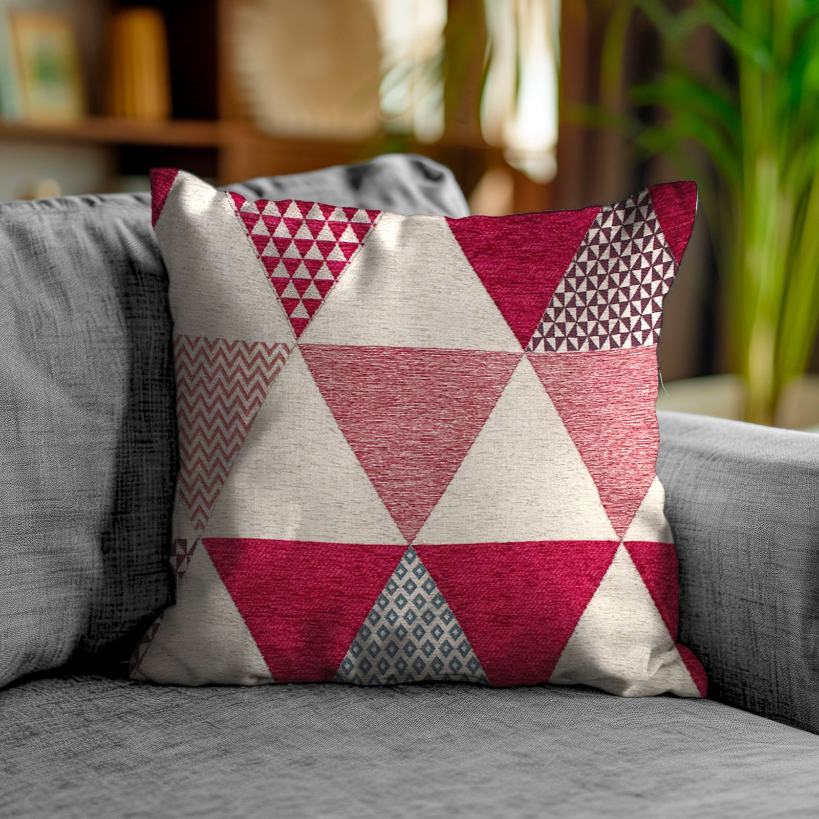 PAAR JACQUARD SOFAKISSEN ABNEHMBAR 50X50 CM DREIECKE FUCHSIA
