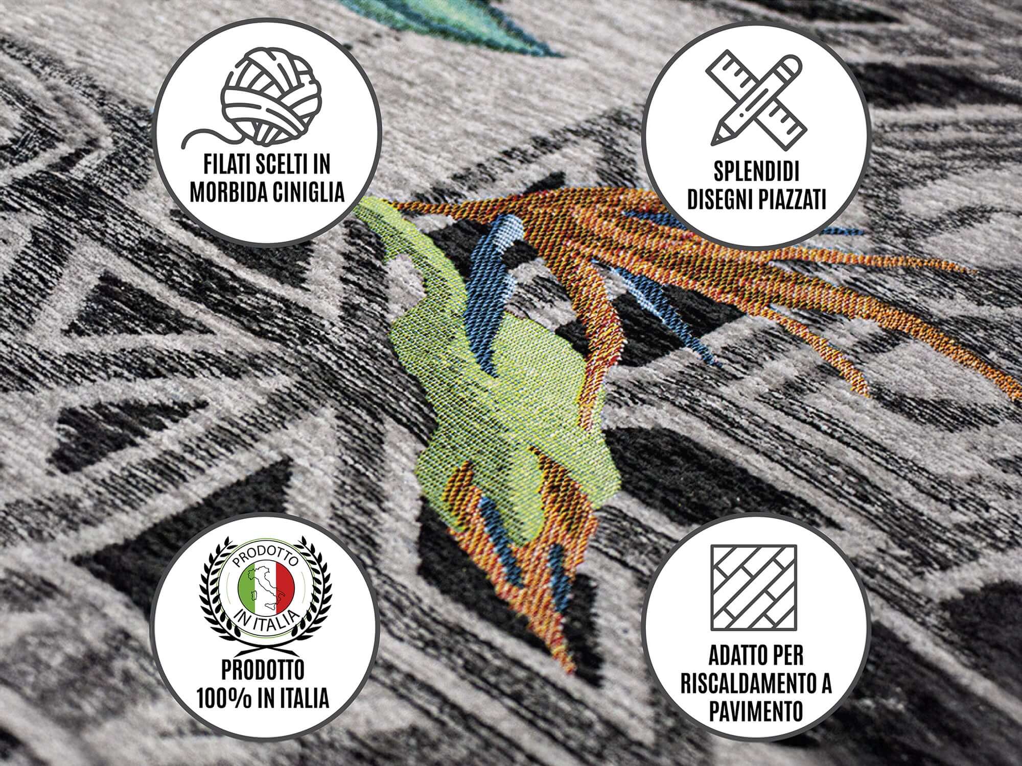 TAPPETO DA CUCINA ALPEN ANTISCIVOLO con design moderno in morbida ciniglia, adatto per riscaldamento a pavimento.