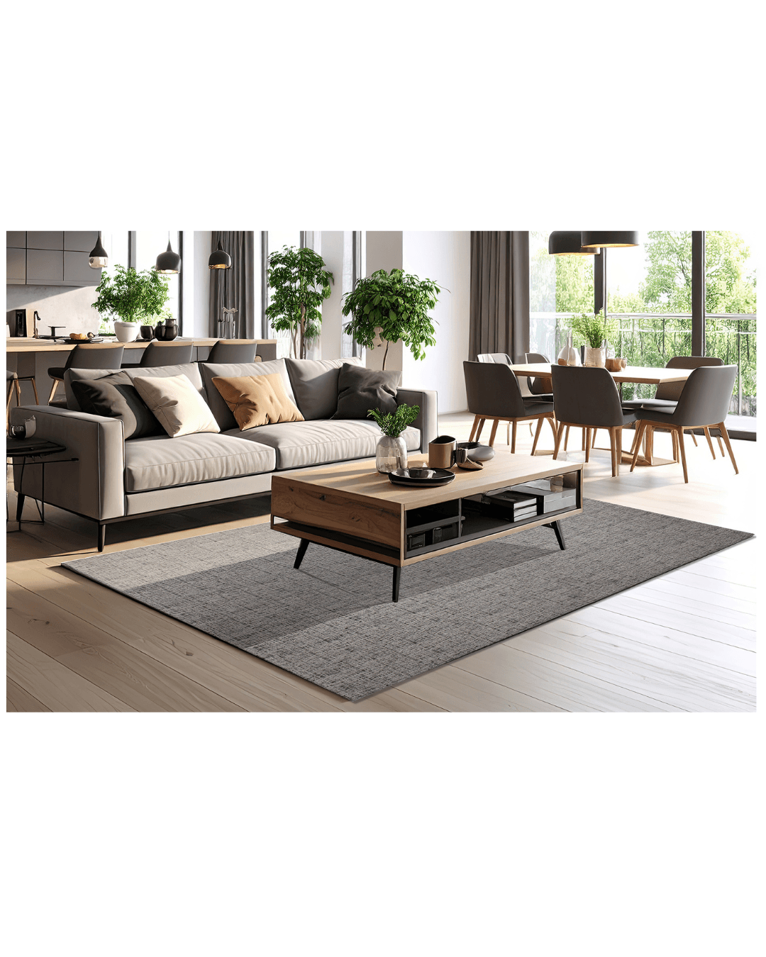 TAPPETO ARREDO LAPIS ANTISCIVOLO in un soggiorno moderno con divano e tavolino.