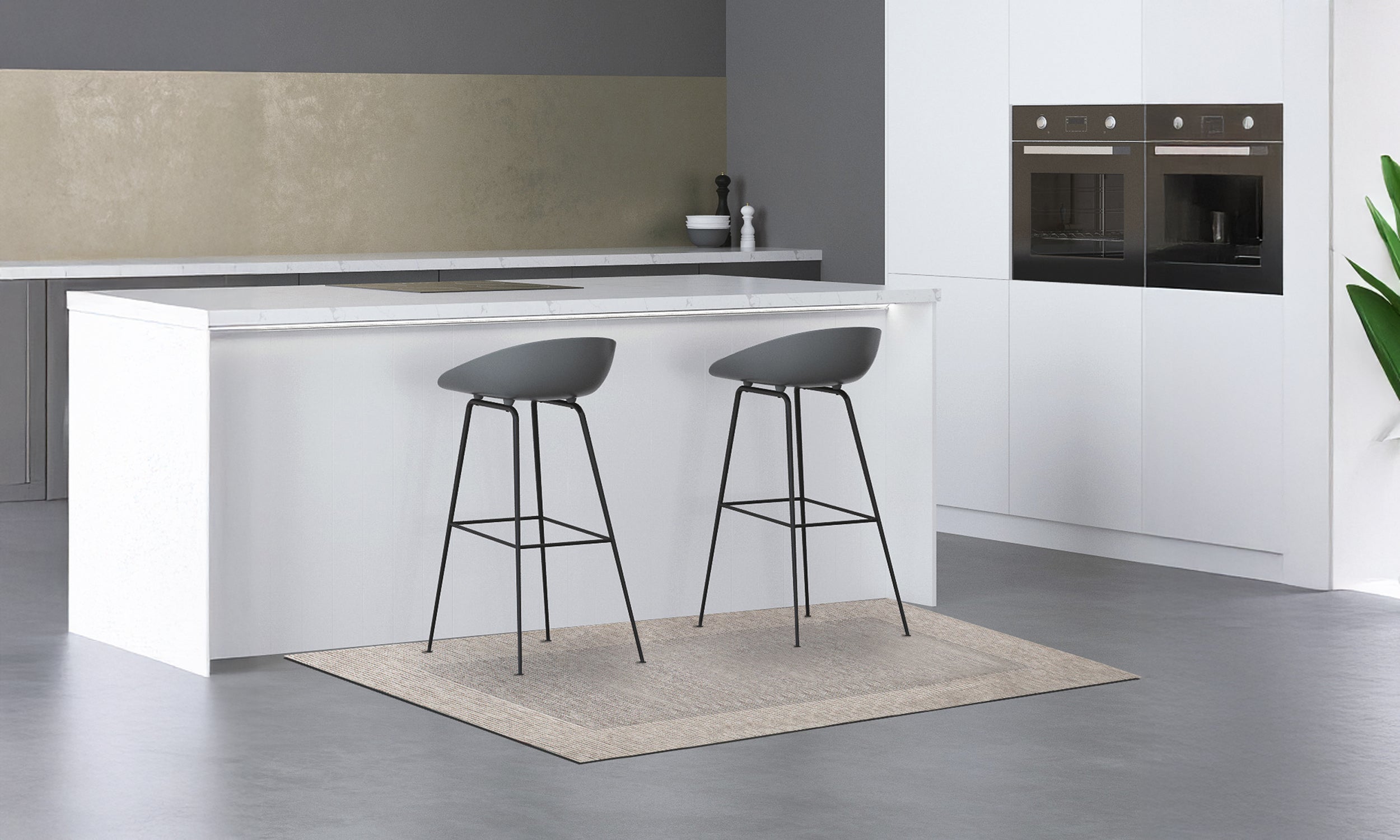 KÜCHENTEPPICH MIT STREIFENMUSTER IN PERLGRAU 57X240 CM MIT RUTSCHFESTER UNTERLAGE