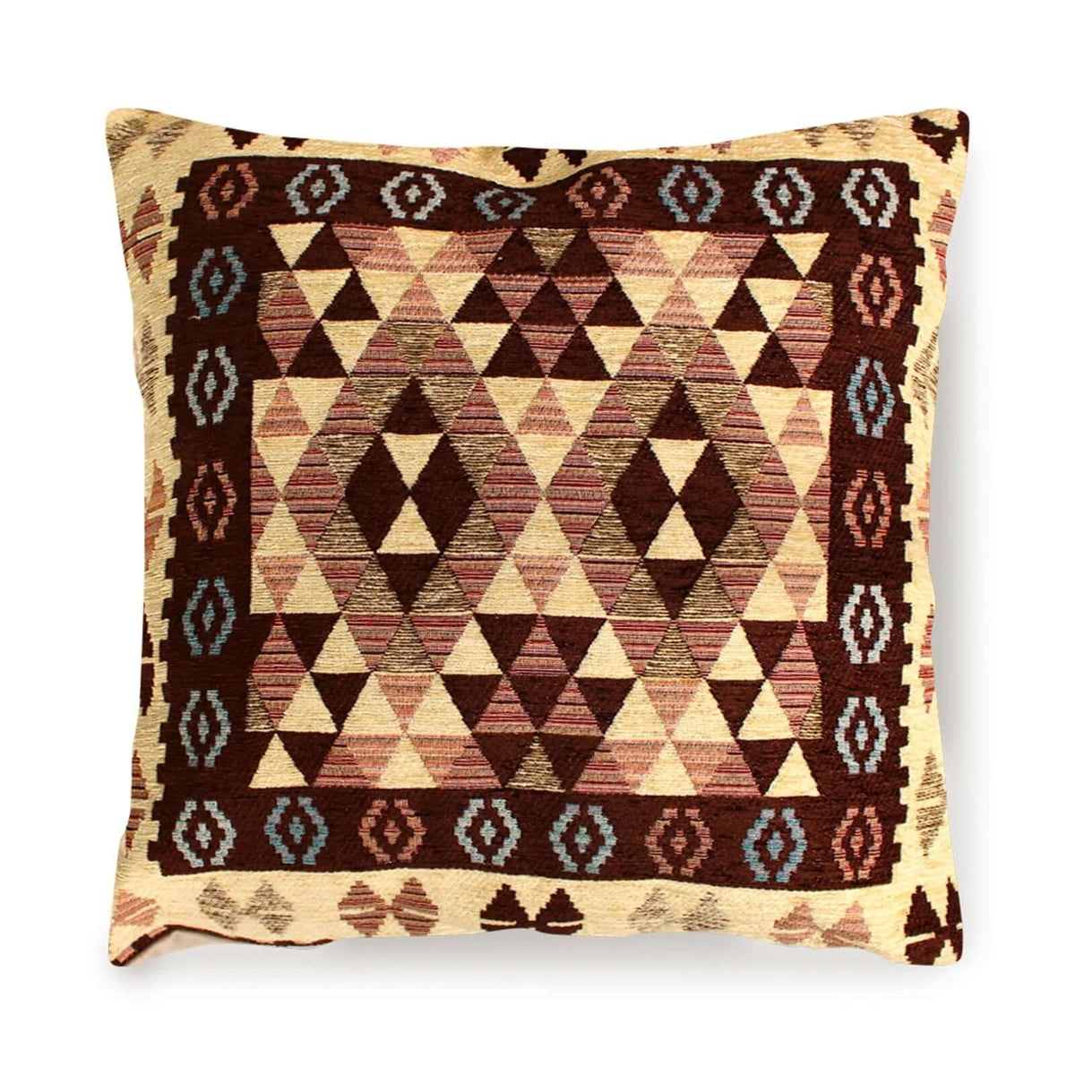 COPPIA CUSCINI ARREDO JACQUARD SFODERABILI KILIM con motivo geometrico colorato.