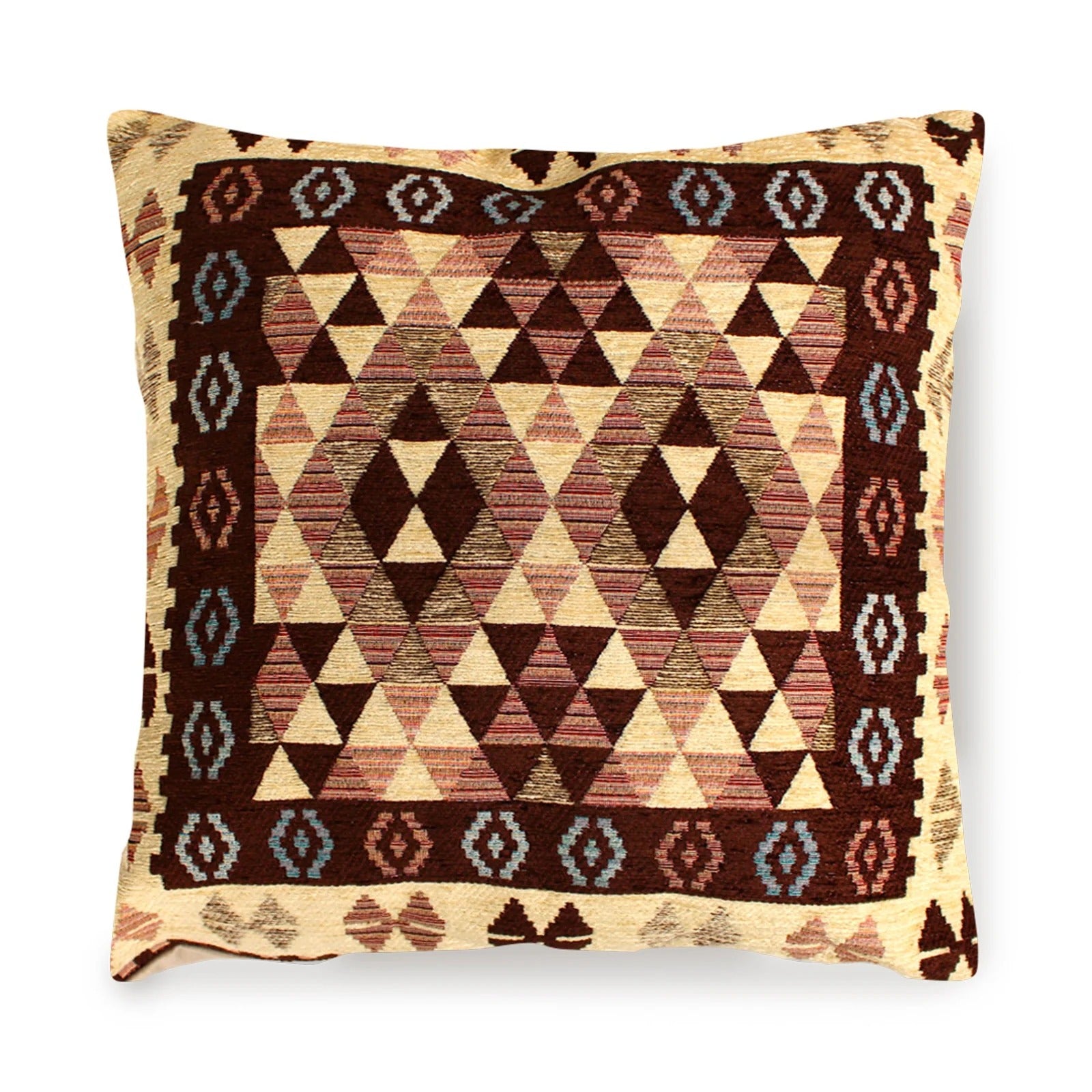 COPPIA CUSCINI ARREDO JACQUARD SFODERABILI KILIM con motivo geometrico colorato.