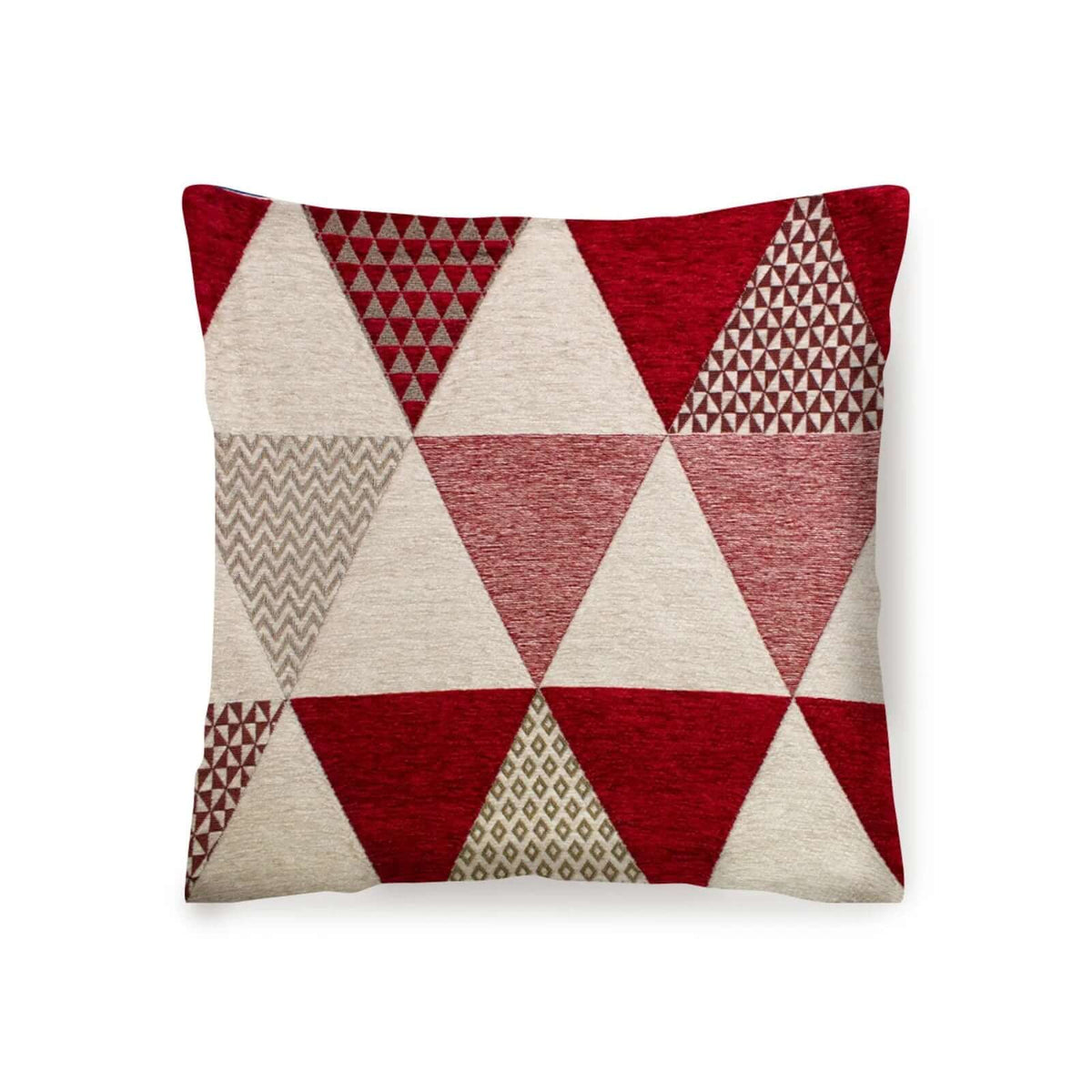 COPPIA CUSCINI ARREDO JACQUARD SFODERABILI TRIANGOLI con motivo geometrico in rosso e beige