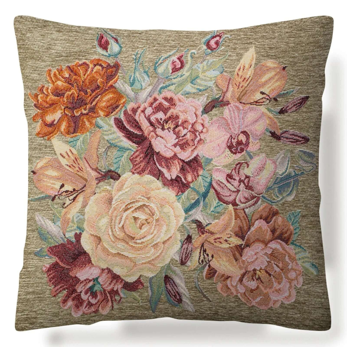 COPPIA CUSCINI ARREDO JACQUARD SFODERABILI ROSES con design floreale elegante.