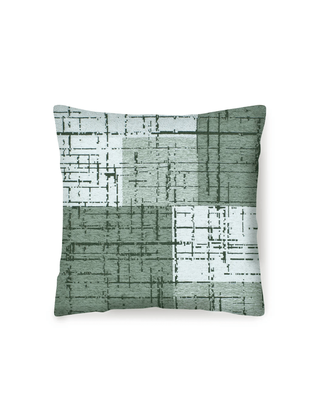 COPPIA CUSCINI ARREDO JACQUARD SFODERABILI MONDRIAN cuscino decorativo con design a quadri verdi e bianchi.