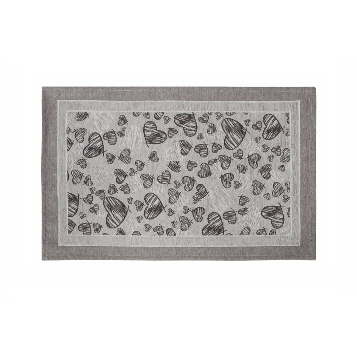 TAPPETO DA CUCINA DIS.MELODY CON ANTISCIVOLO con design di cuori su sfondo grigio, morbido e antiscivolo.