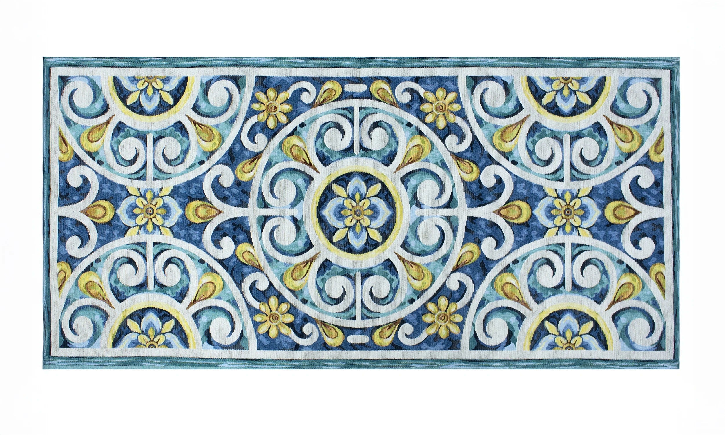 TAPPETO DA CUCINA DIS.ANDALUSIA CON ANTISCIVOLO, disegno colorato con motivi floreali e dettagli scolpiti.