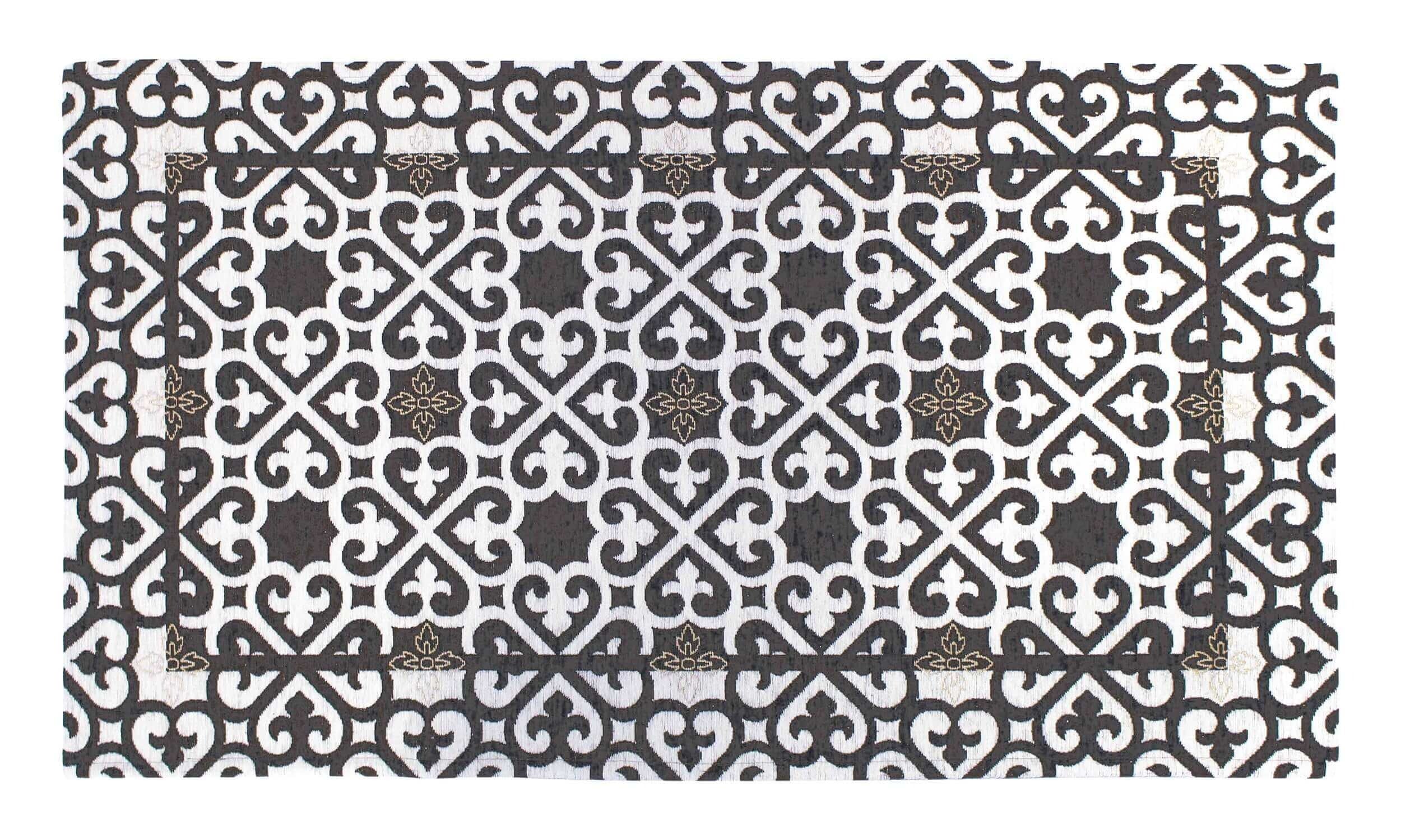 TAPPETO ARREDO DIS.ARABIC CON ANTISCIVOLO con design moderno in bianco e nero, elegante e versatile.