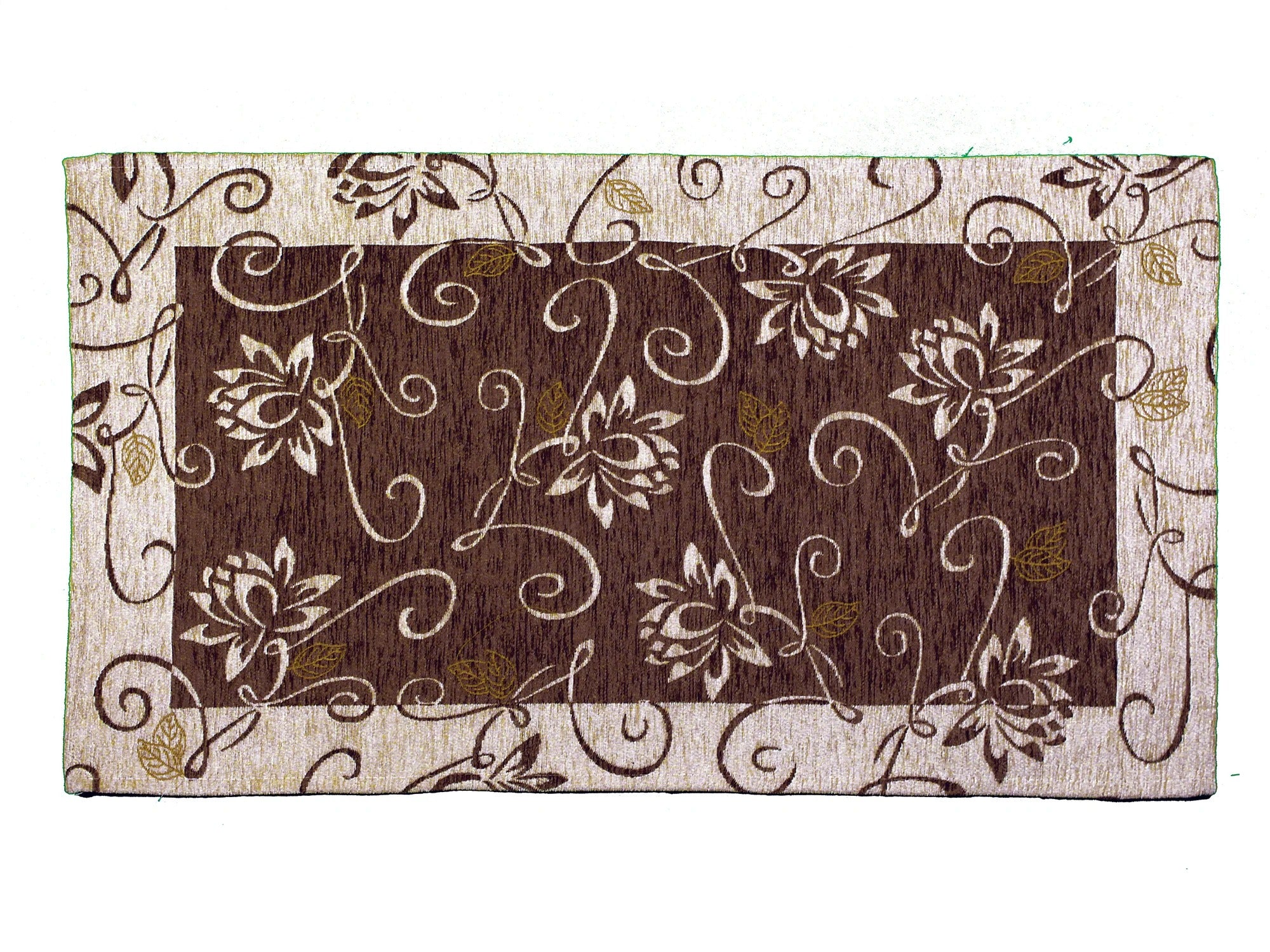 TAPPETO ARREDO DIS.NINFEA CON ANTISCIVOLO, tappeto moderno con disegno floreale su sfondo marrone.