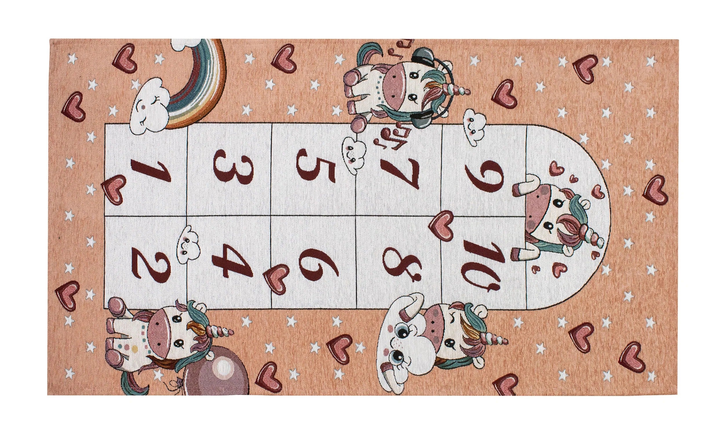 TAPPETO CAMERETTA ANIMALI TONDO CON ANTISCIVOLO verde con unicorni e cuore per bambini