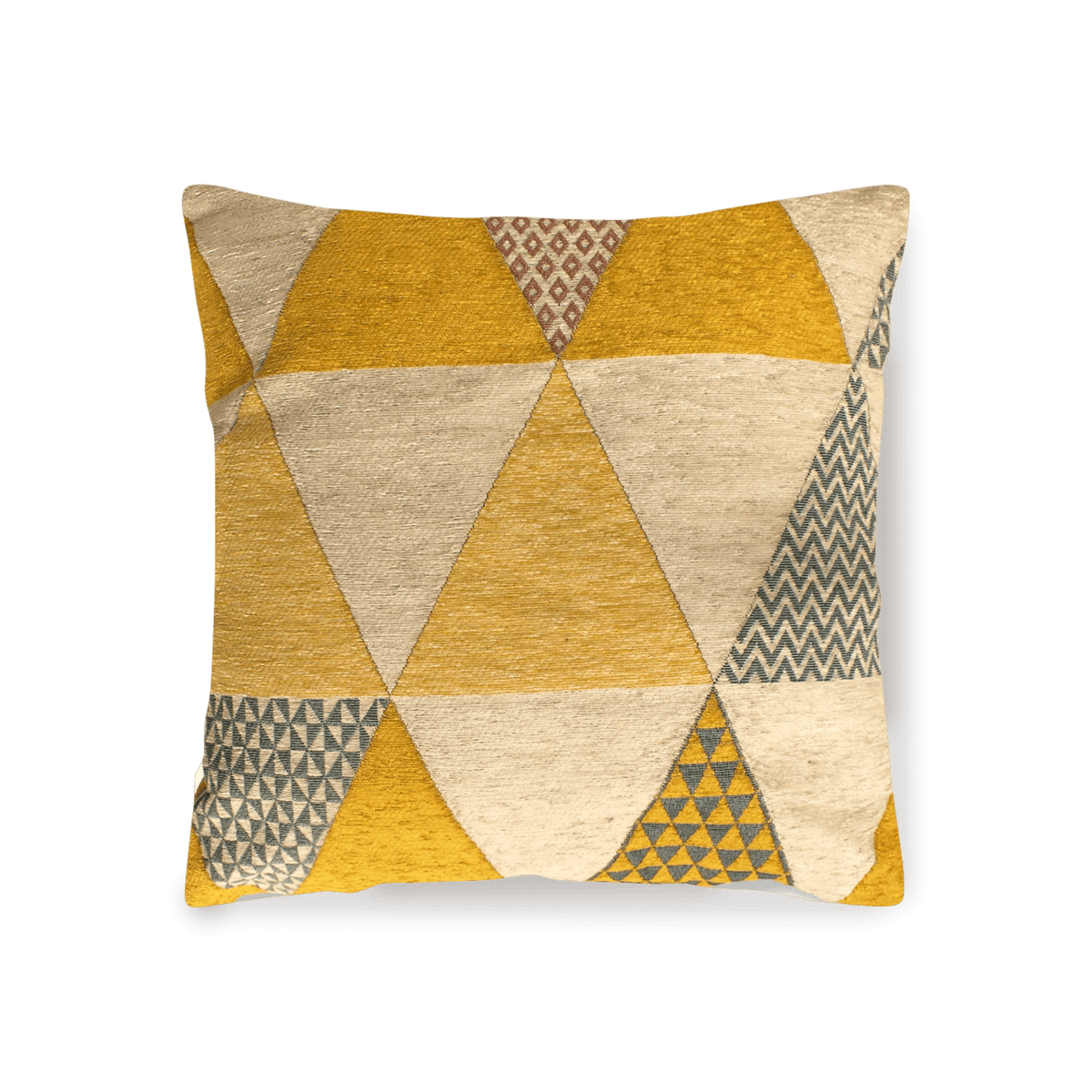 COPPIA CUSCINI ARREDO JACQUARD SFODERABILI TRIANGOLI con motivo geometrico in giallo e tessuto sfoderabile.