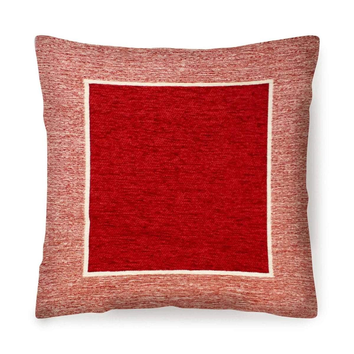 COPPIA CUSCINI ARREDO JACQUARD SFODERABILI ROMA cuscino quadrato rosso con bordo chiaro.