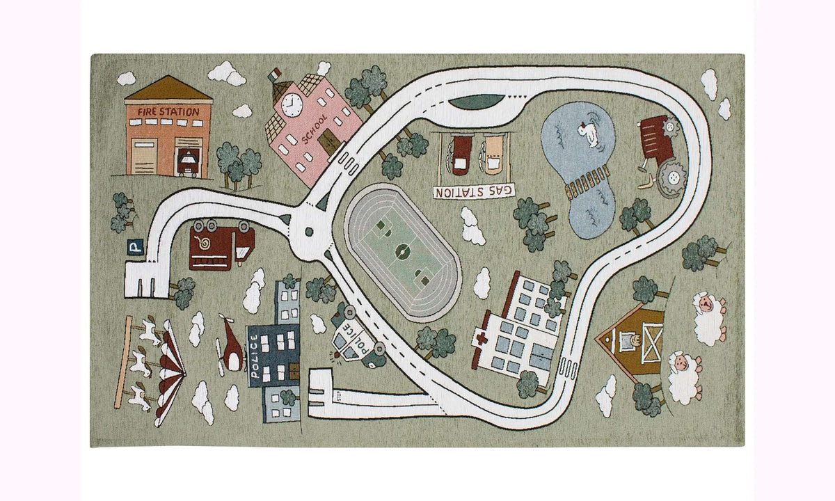 TAPPETO CAMERETTA DIS.PISTA CON ANTISCIVOLO con design stradale giocoso e colori vivaci, ideale per bambini.