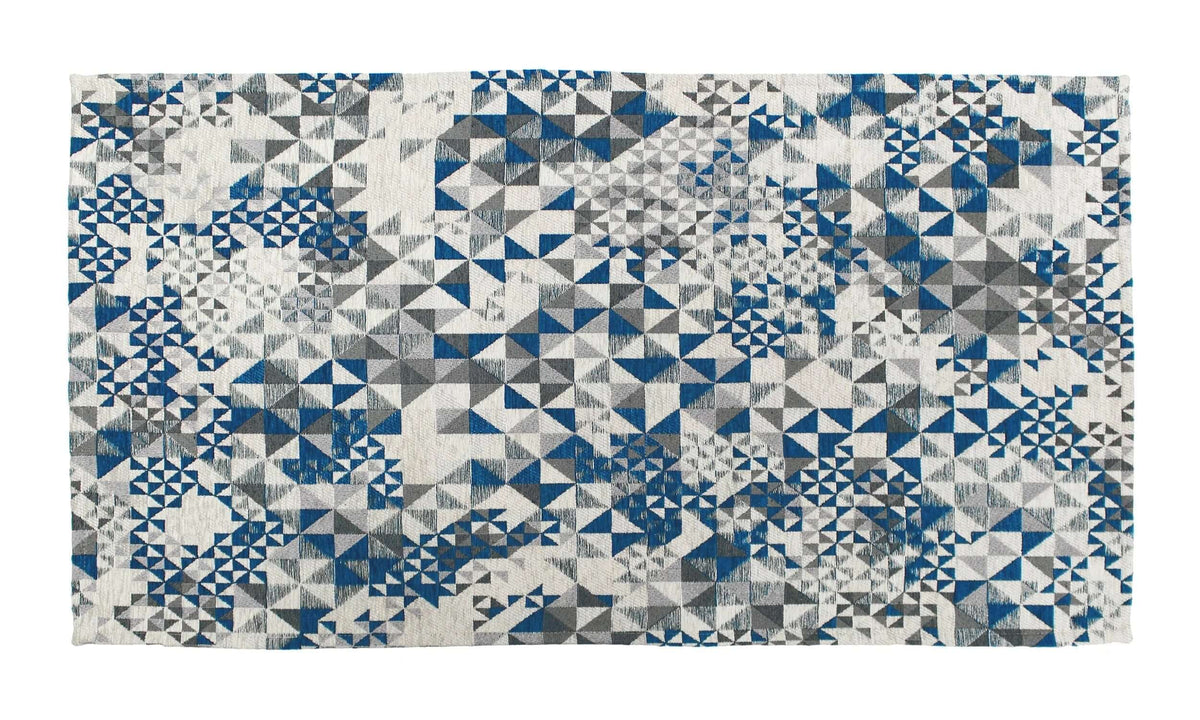 TAPPETO ARREDO DIS.CATULLO CON ANTISCIVOLO, tappeto moderno con design geometrici blu e grigi, morbido e resistente.