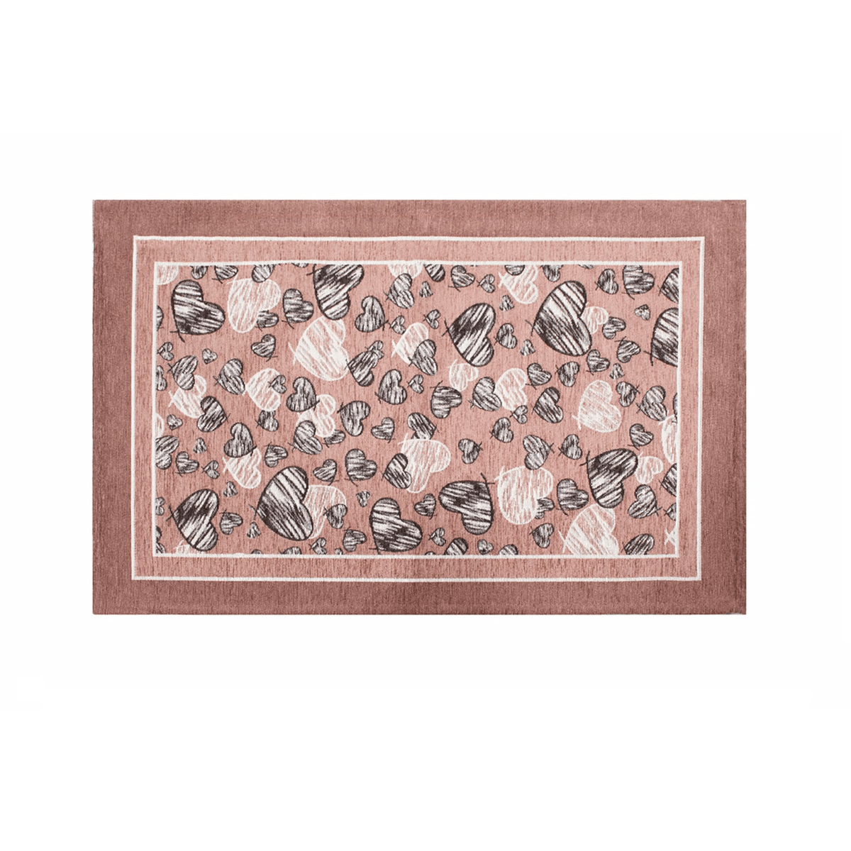 TAPPETO DA CUCINA DIS.MELODY CON ANTISCIVOLO, tappeto moderno in ciniglia con design a cuori.