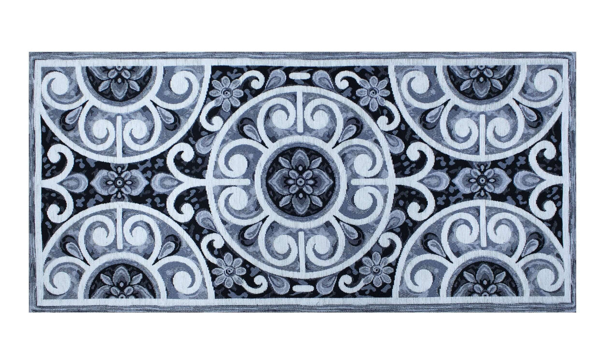 TAPPETO DA CUCINA DIS.ANDALUSIA CON ANTISCIVOLO con design floreale elegante in tonalità blu