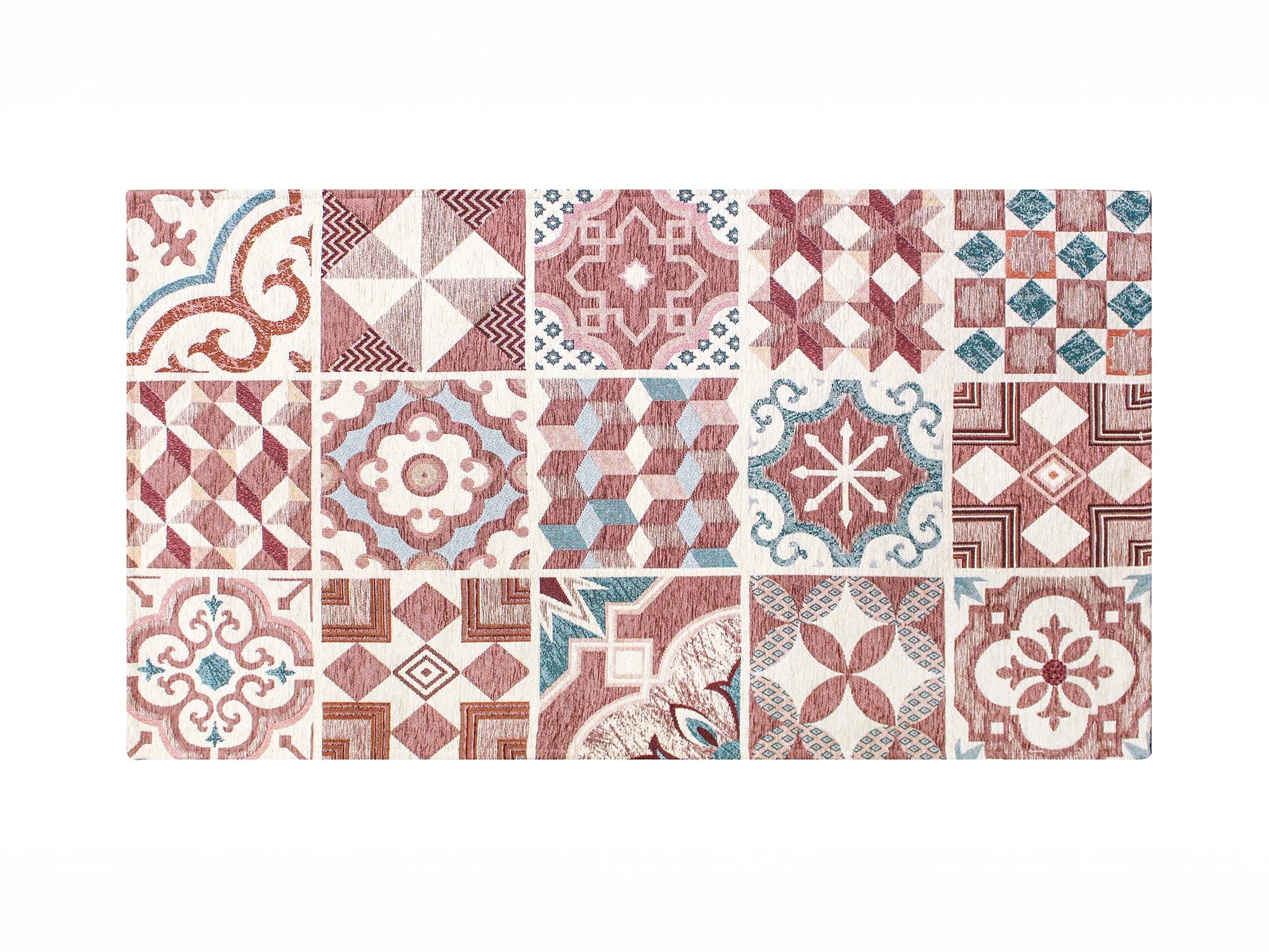 TAPPETO ARREDO DIS. MAIOLICHE CON ANTISCIVOLO, tappeto moderno con disegni colorati e resistente.