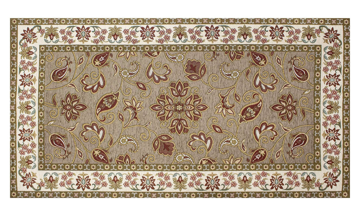 TAPPETO ARREDO DIS.SAHARA CON ANTISCIVOLO, tappeto moderno con disegno floreale e bordi decorativi.