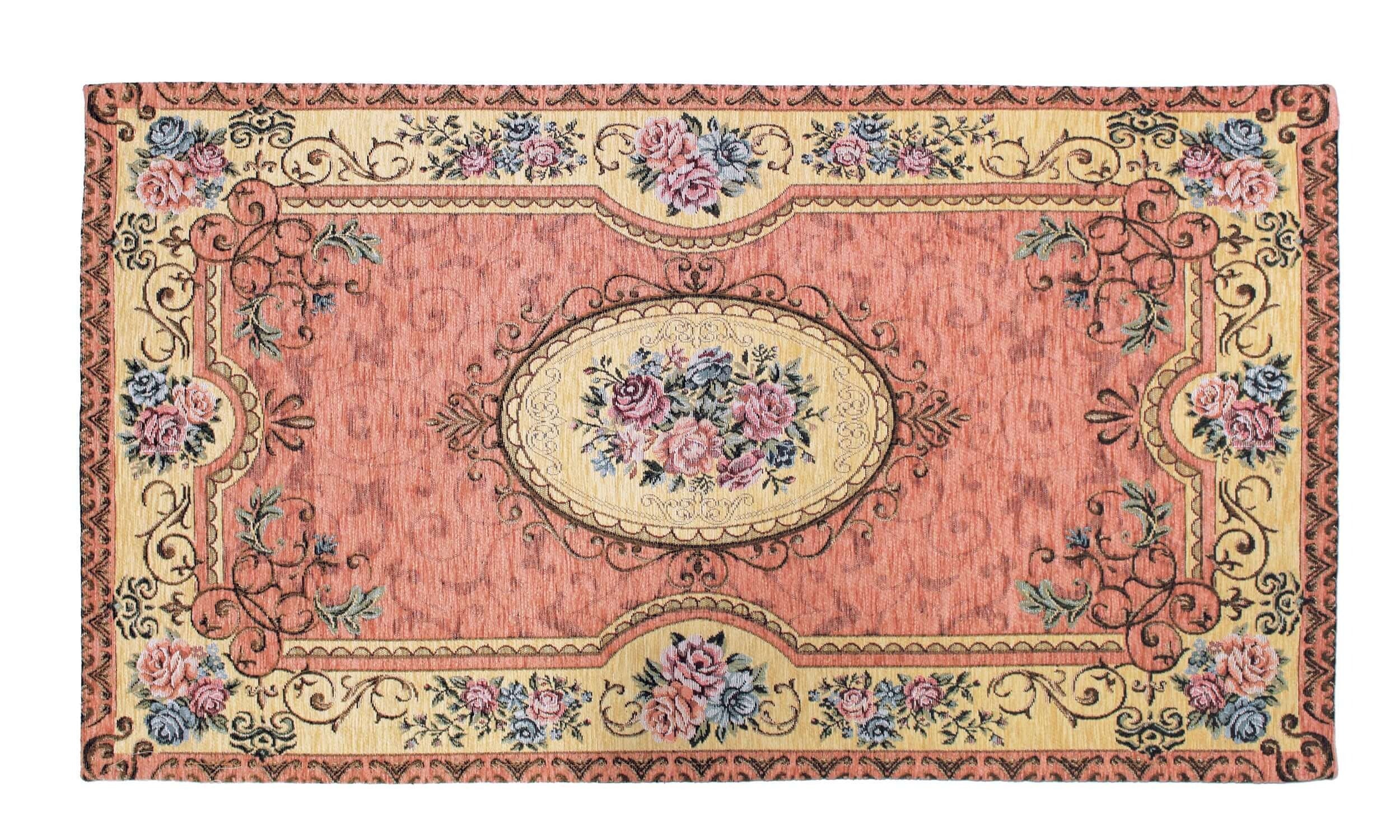 TAPPETO ARREDO DIS.VIENNA CON ANTISCIVOLO, elegante tappeto con fiori e dettagli ornamentali.