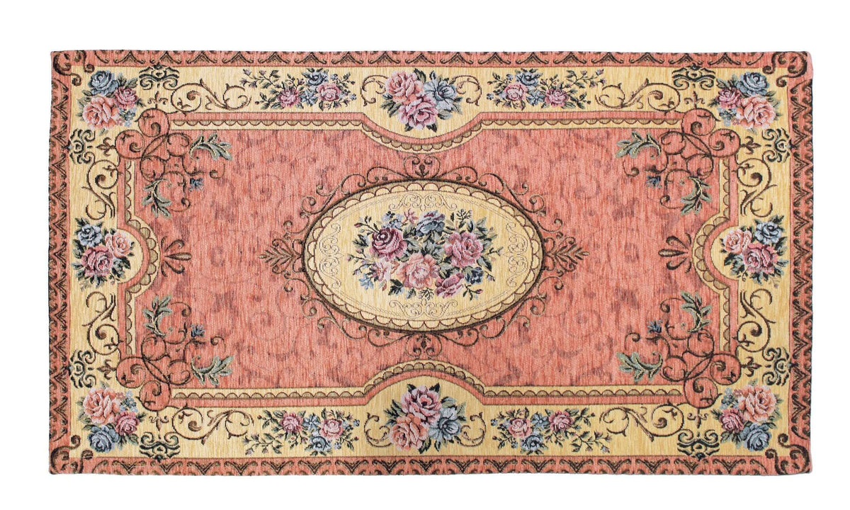 TAPPETO ARREDO DIS.VIENNA CON ANTISCIVOLO, elegante tappeto con fiori e dettagli ornamentali.