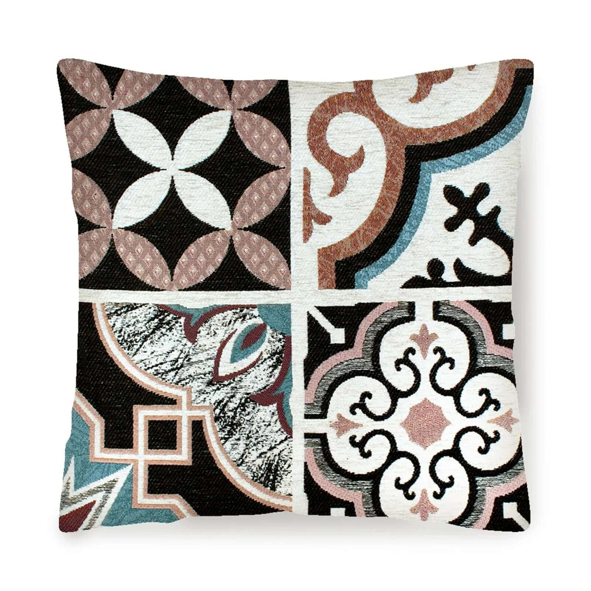 COPPIA CUSCINI ARREDO JACQUARD SFODERABILI MAIOLICHE con design elegante e moderno in tonalità colorate.