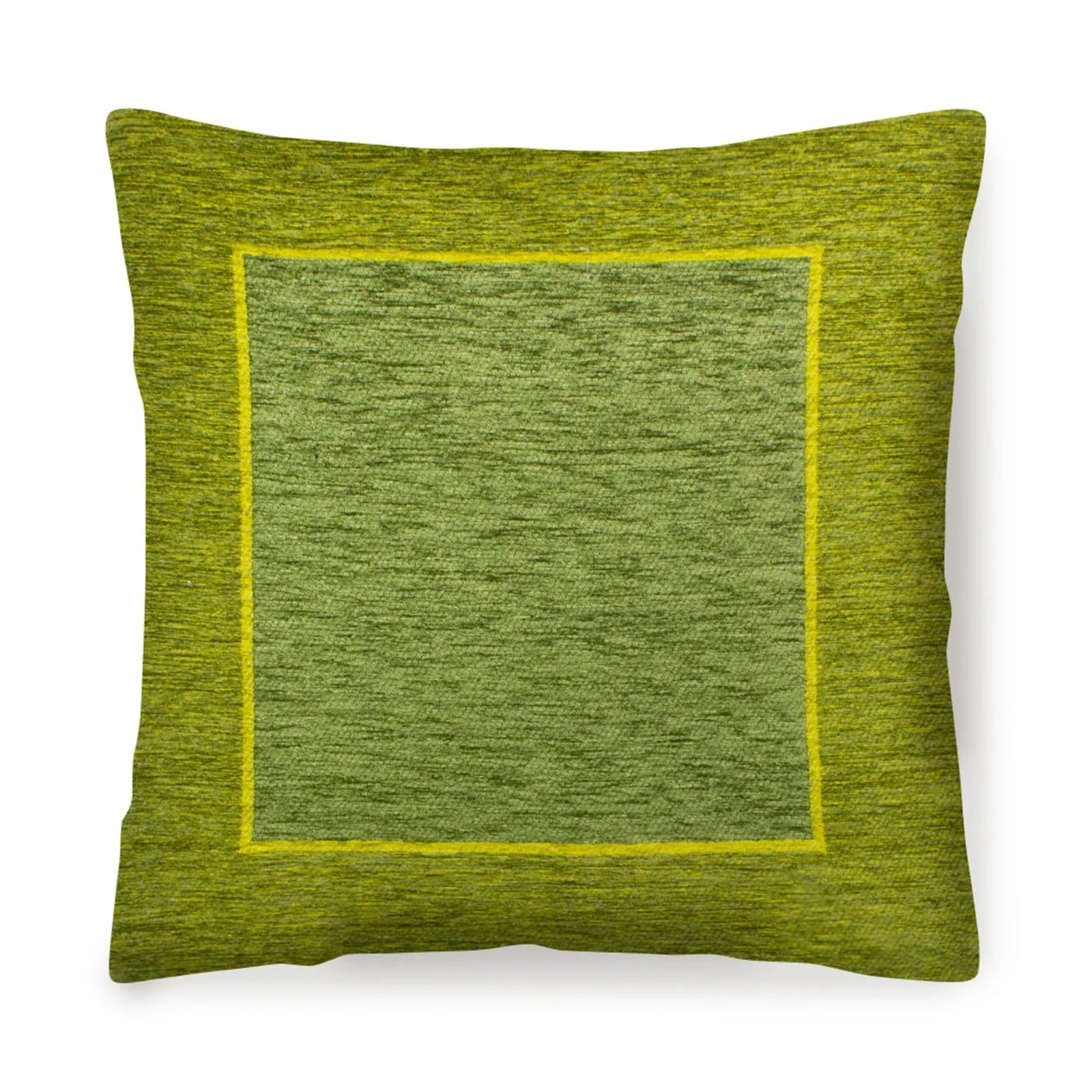Coppia cuscini arredo jacquard sfoderabili Roma, cuscino verde con bordo giallo, design elegante per arredare la casa.