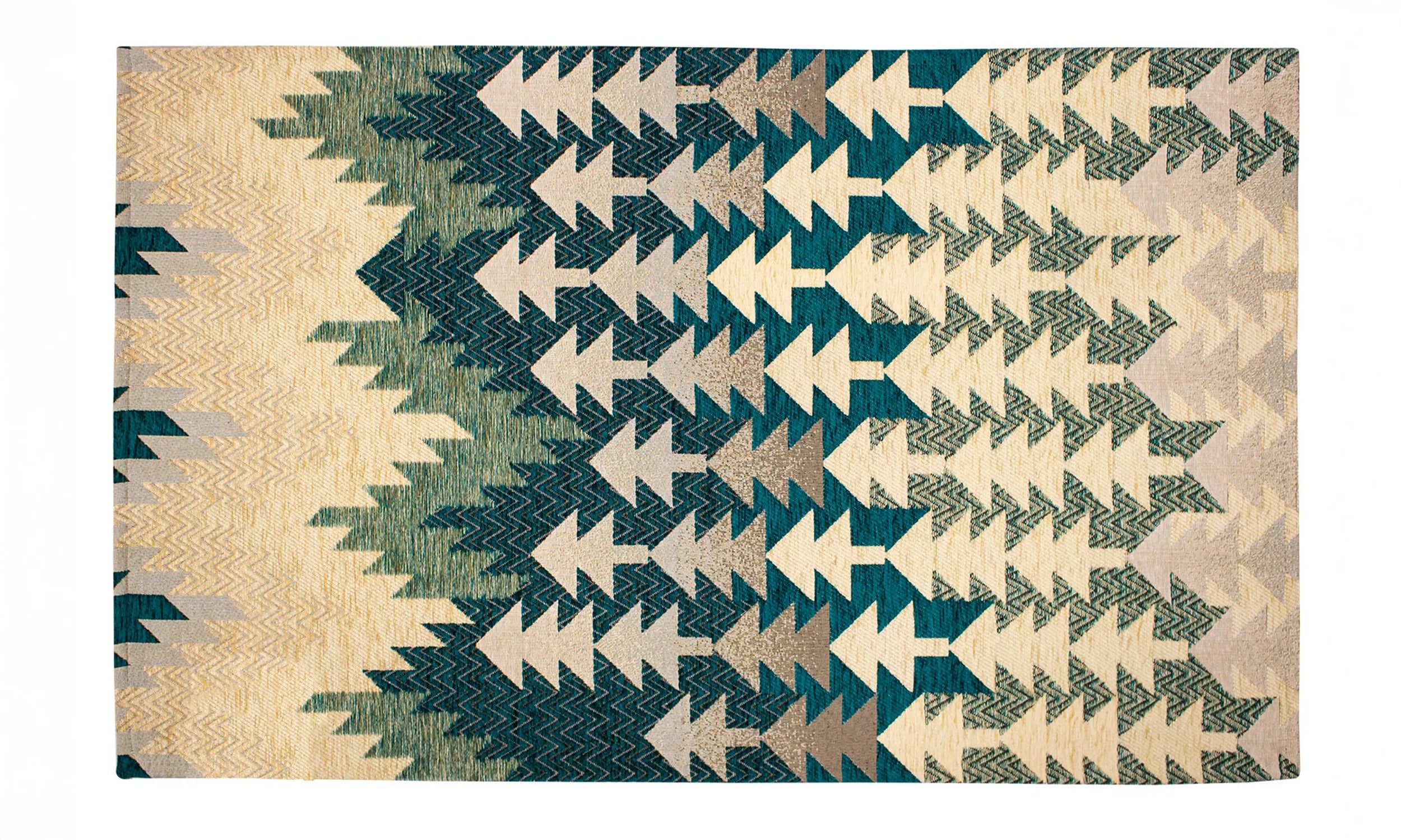 TAPPETO ARREDO ABETE CON ANTISCIVOLO con design a zigzag in tonalità verdi e beige, perfetto per ogni stanza.