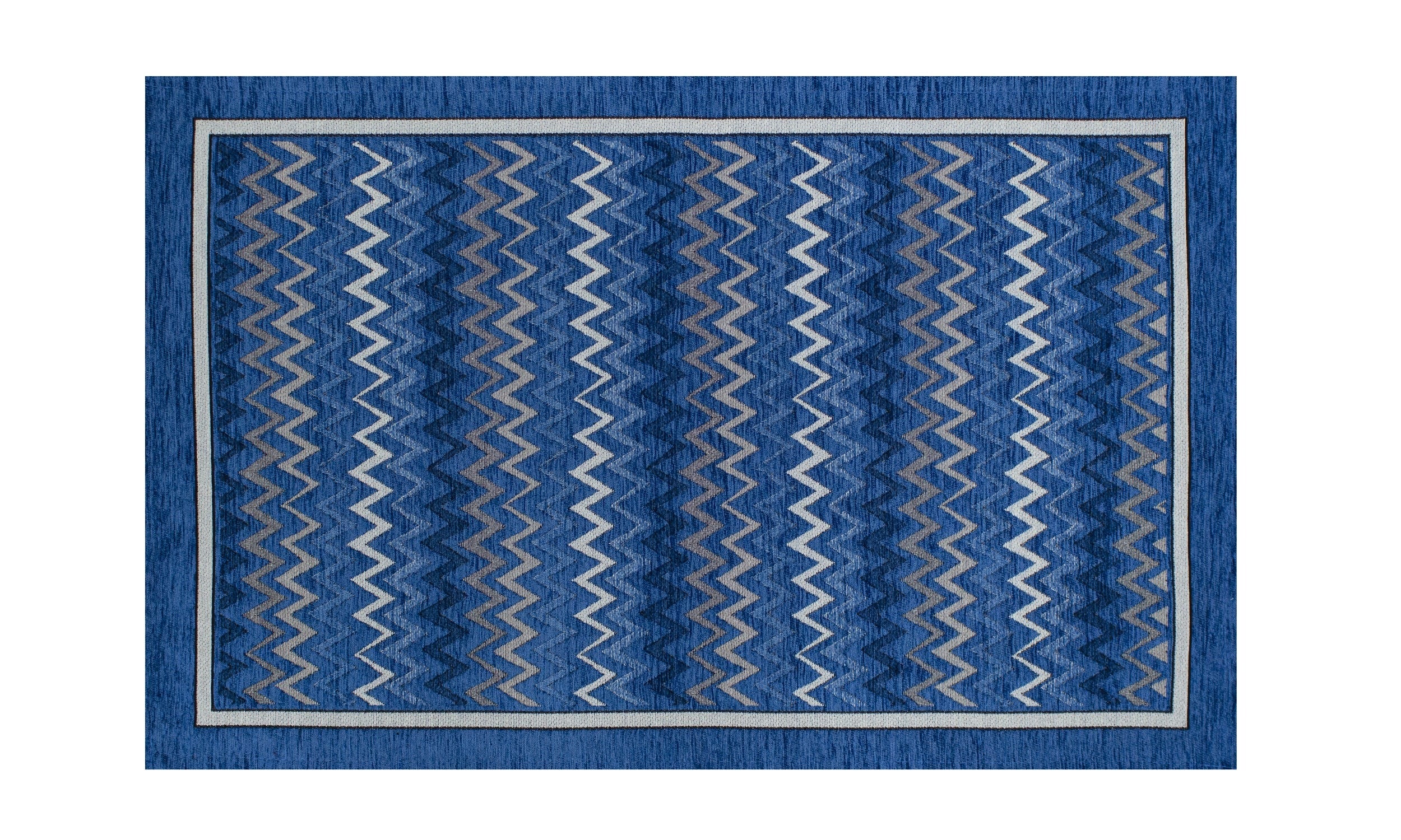 TAPPETO DA CUCINA DIS.ZIG ZAG CON ANTISCIVOLO in design zig zag blu e beige, morbido e antiscivolo, ideale per ogni cucina.