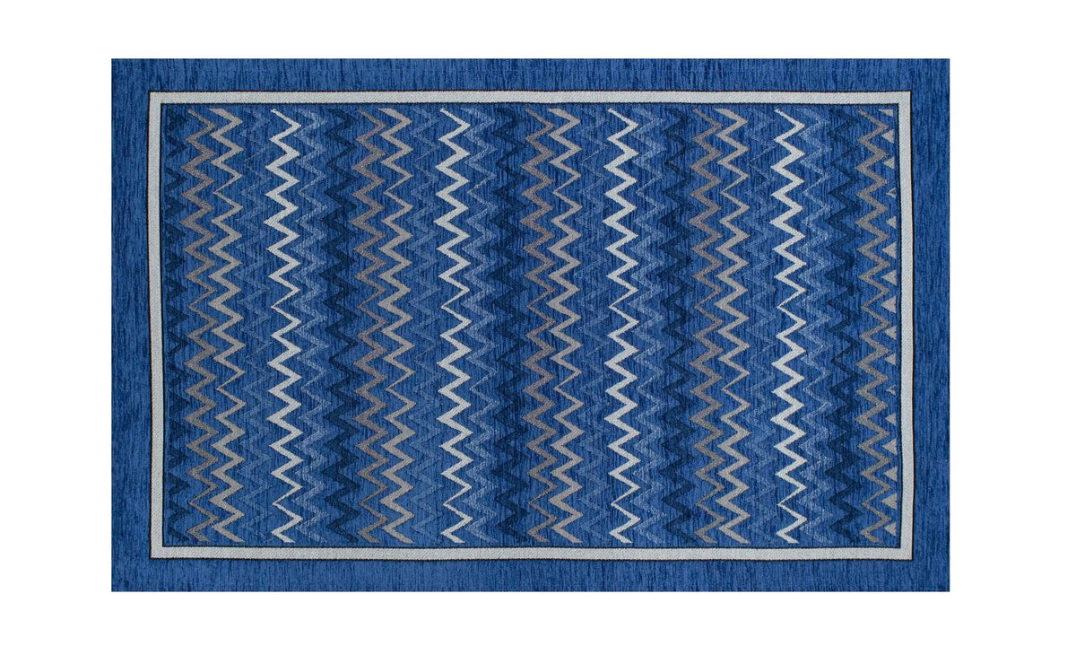 TAPPETO DA CUCINA DIS.ZIG ZAG CON ANTISCIVOLO in design zig zag blu e beige, morbido e antiscivolo, ideale per ogni cucina.