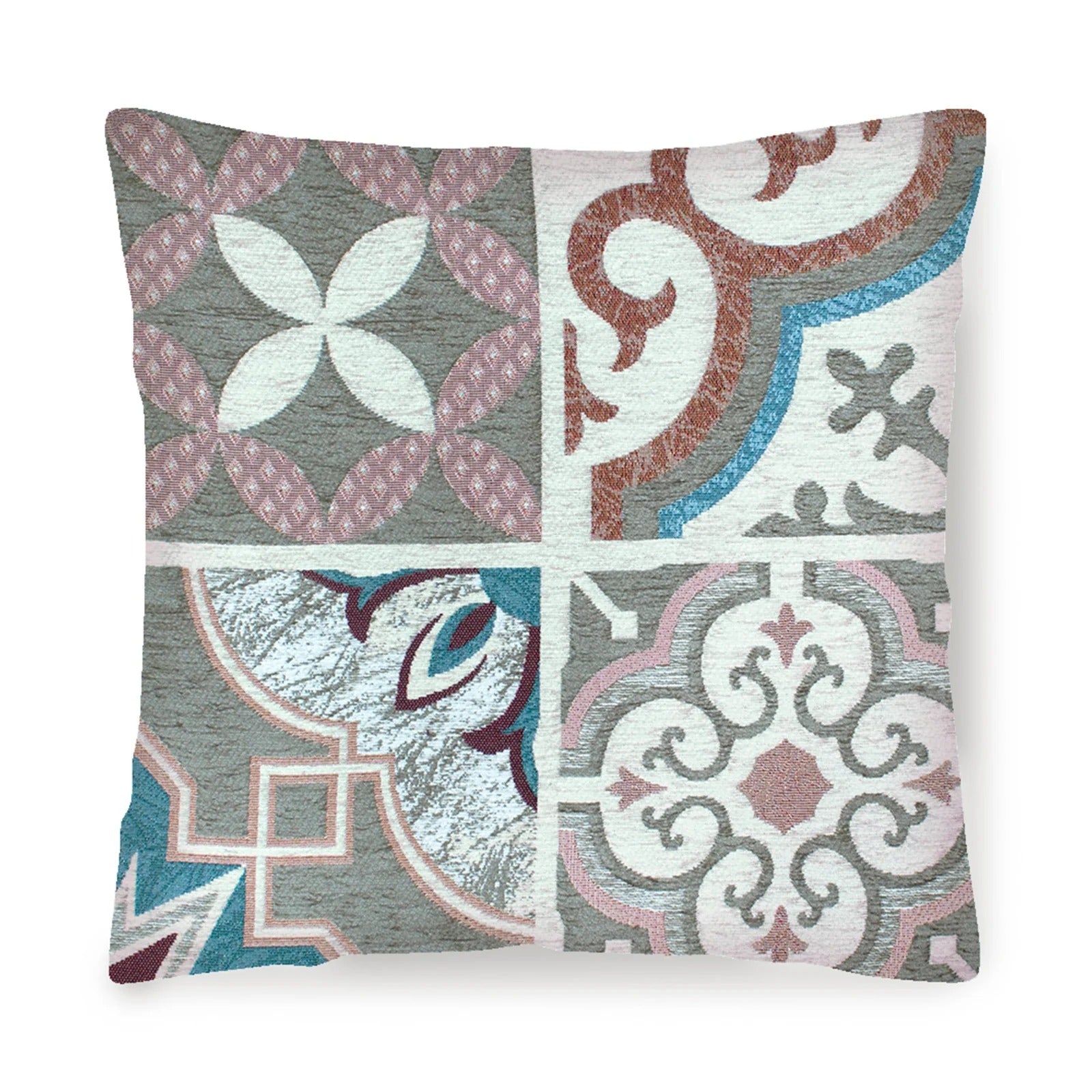 COPPIA CUSCINI ARREDO JACQUARD SFODERABILI MAIOLICHE con motivi decorativi eleganti.