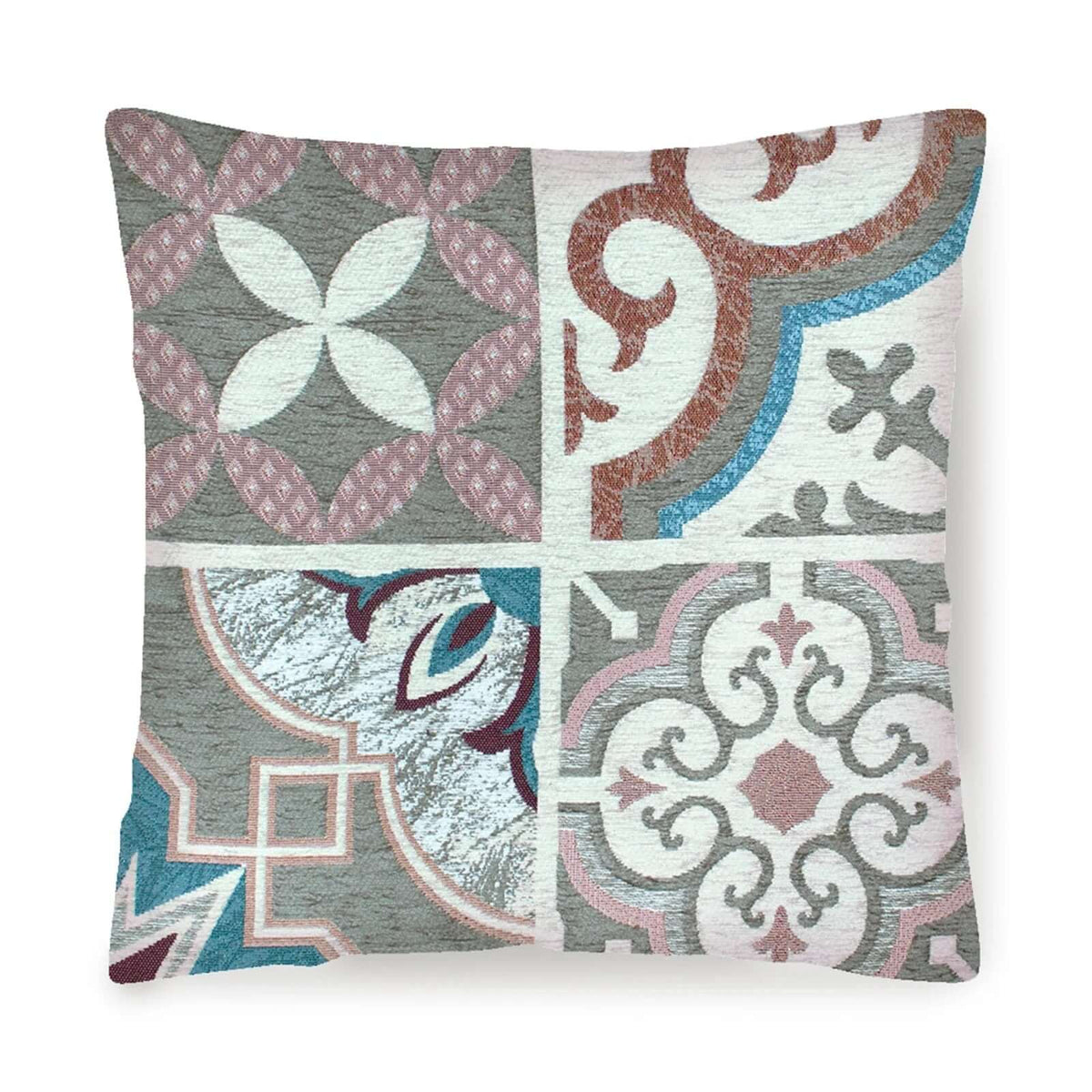 COPPIA CUSCINI ARREDO JACQUARD SFODERABILI MAIOLICHE con motivi decorativi eleganti.