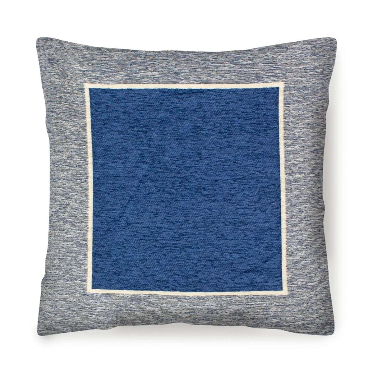 COPPIA CUSCINI ARREDO JACQUARD SFODERABILI ROMA, cuscino arredo con design blu e sfondo grigio.