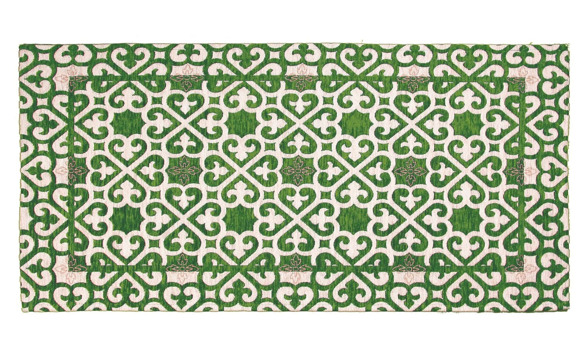 TAPPETO ARREDO DIS.ARABIC CON ANTISCIVOLO con design verde e bianco, morbido e facile da pulire, ideale per ogni stanza.