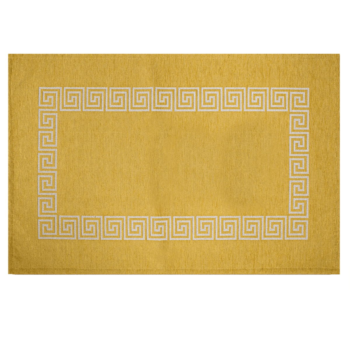 TAPPETO DA CUCINA DIS. CIPRO ANTISCIVOLO in tonalità gialla con motivo geometrico bianco.
