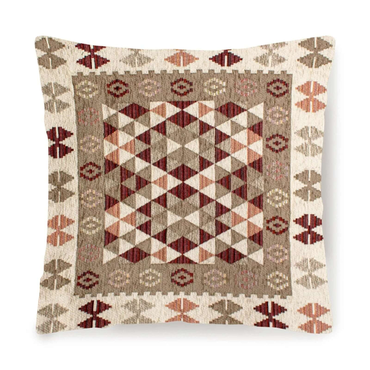 Coppia cuscini arredo jacquard sfoderabili kilim con motivo geometrico e colorato.