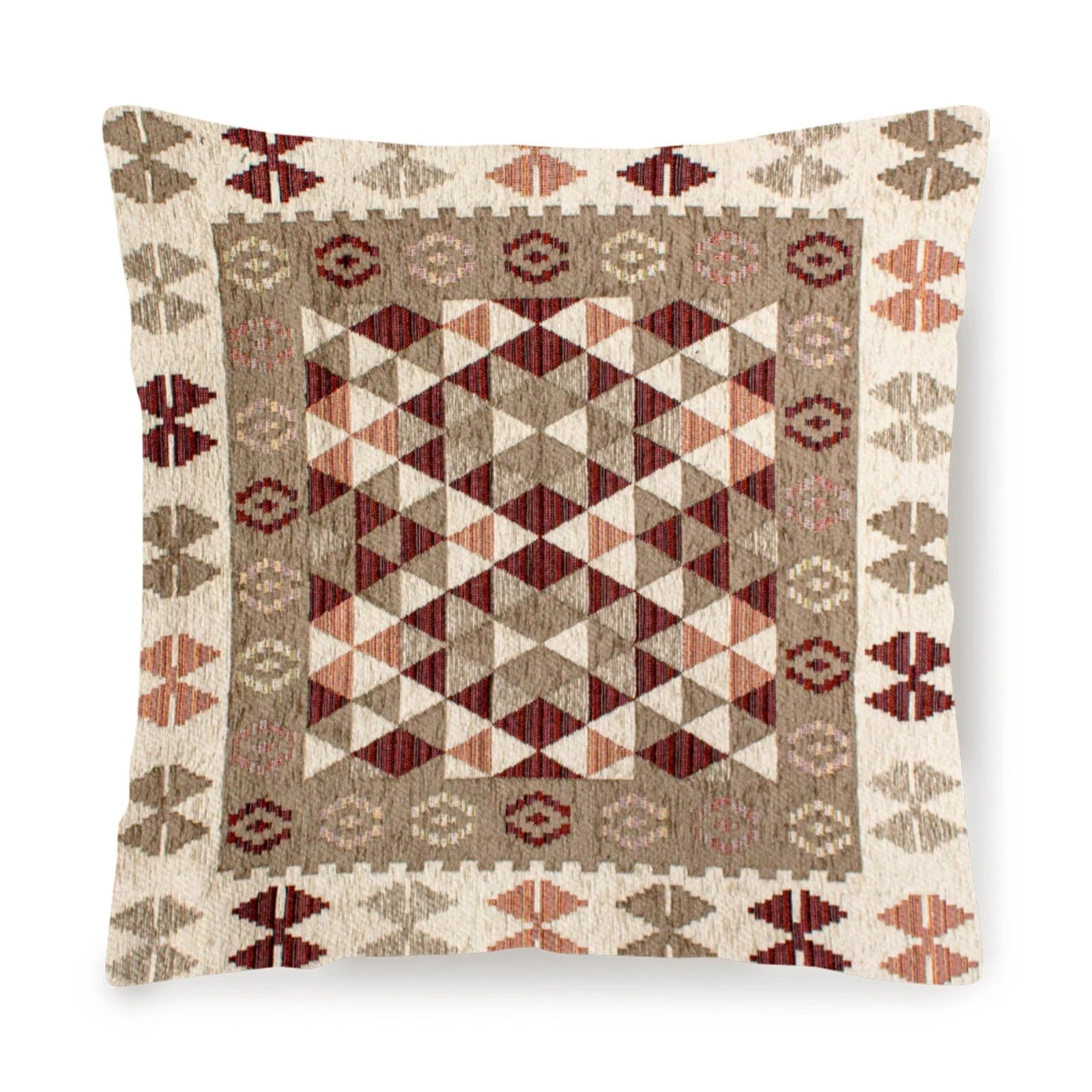Coppia cuscini arredo jacquard sfoderabili kilim con motivo geometrico e colorato.