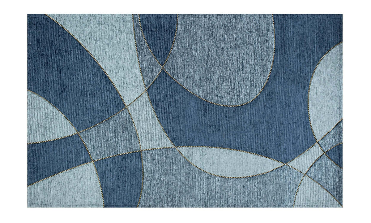 TAPPETO ARREDO DIS.HILLS CON ANTISCIVOLO, tappeto moderno con motivi astratti e colori blu.