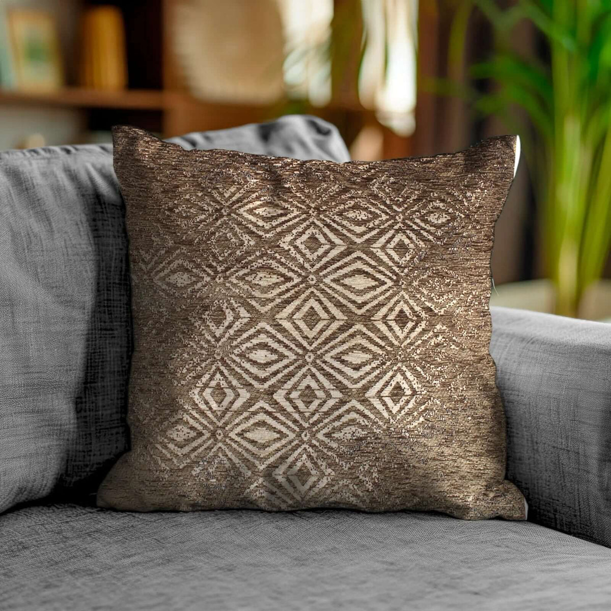 COPPIA CUSCINI ARREDO JACQUARD SFODERABILI TACITO, cuscino in jacquard decorativo su divano.
