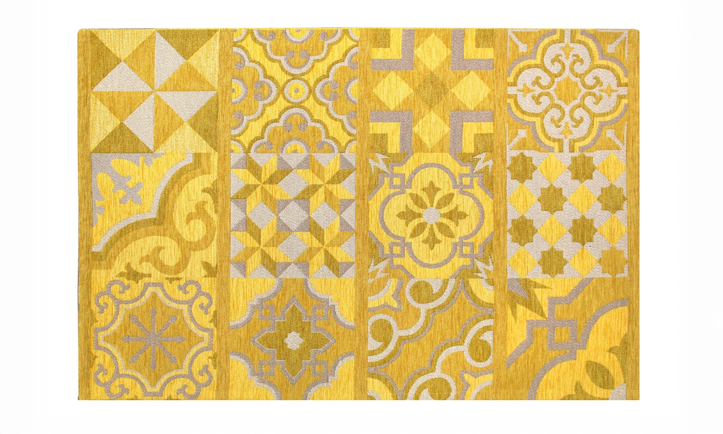 TAPPETO DA CUCINA CEMENTINE CON ANTISCIVOLO con motivi colorati in giallo e grigio, design moderno e antiscivolo.