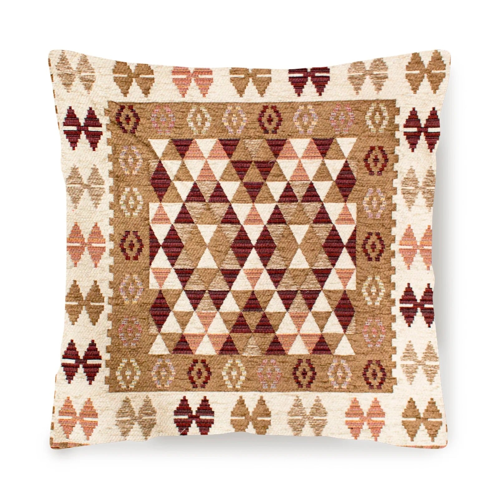 COPPIA CUSCINI ARREDO JACQUARD SFODERABILI KILIM con design geometrico in tonalità calde.