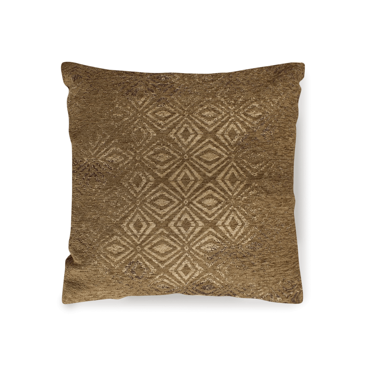 COPPIA CUSCINI ARREDO JACQUARD SFODERABILI TACITO in tono marrone con motivo geometrico decorativo.