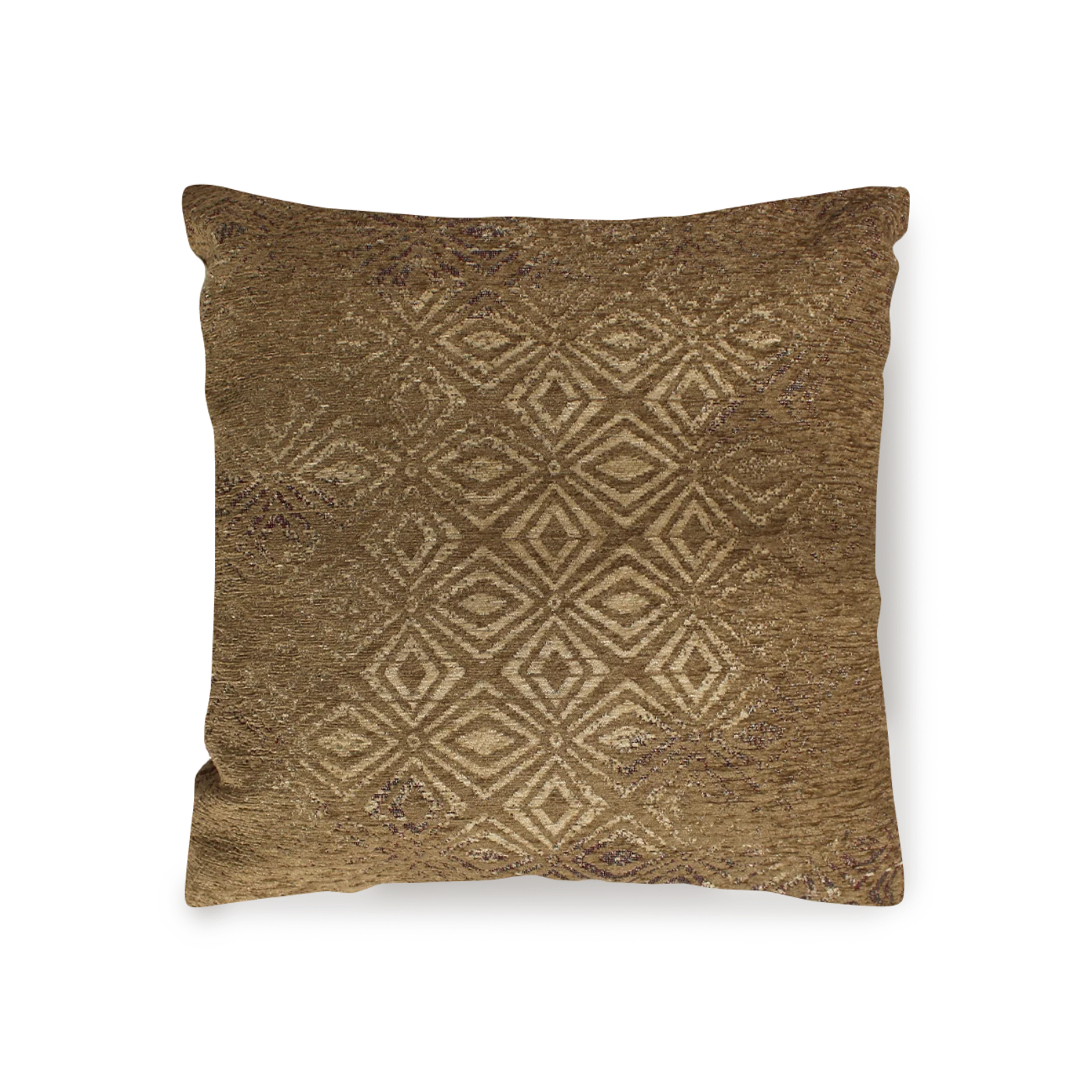 COPPIA CUSCINI ARREDO JACQUARD SFODERABILI TACITO in tono marrone con motivo geometrico decorativo.