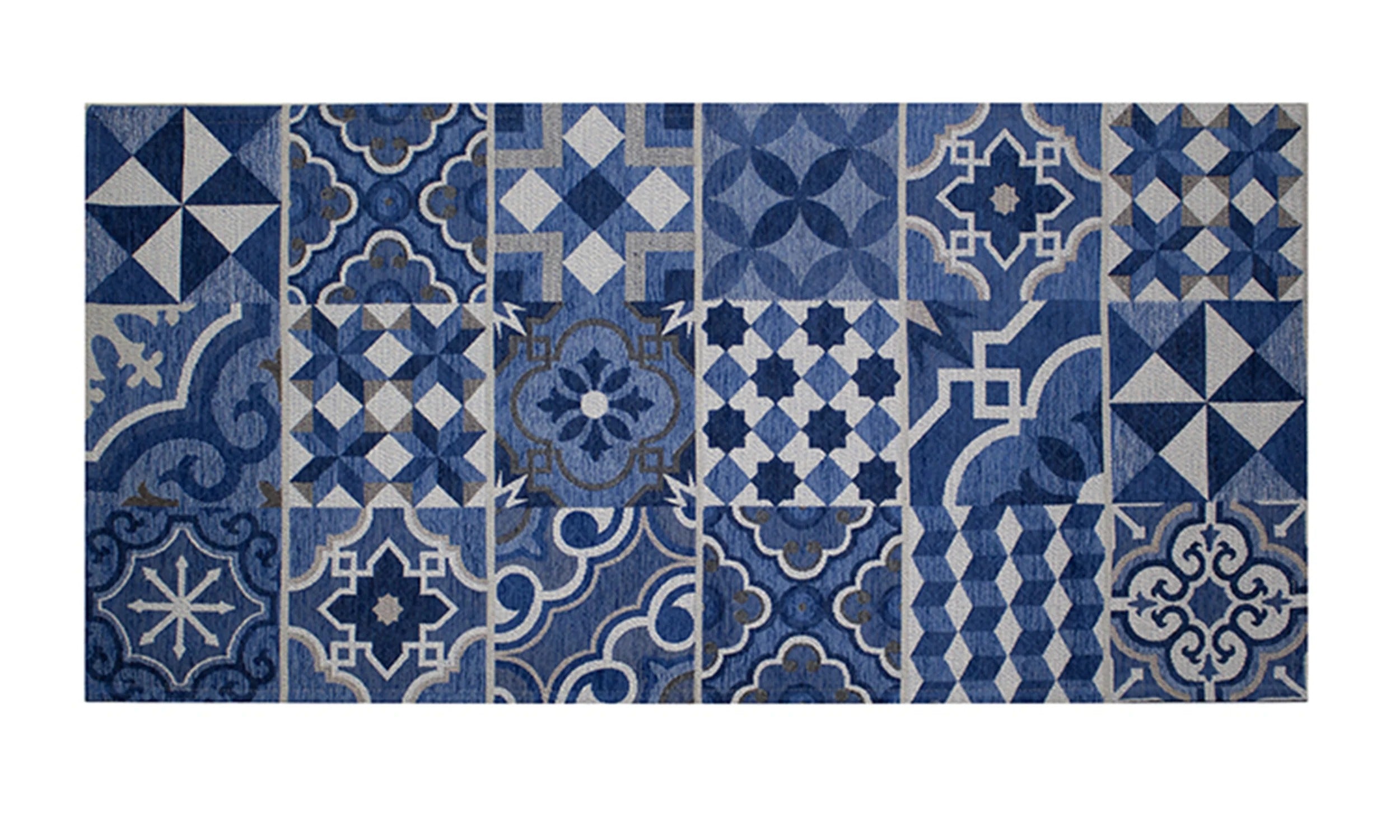 TAPPETO DA CUCINA CEMENTINE CON ANTISCIVOLO in blu con motivi decorativi moderni e colori vivaci, fondo antiscivolo.