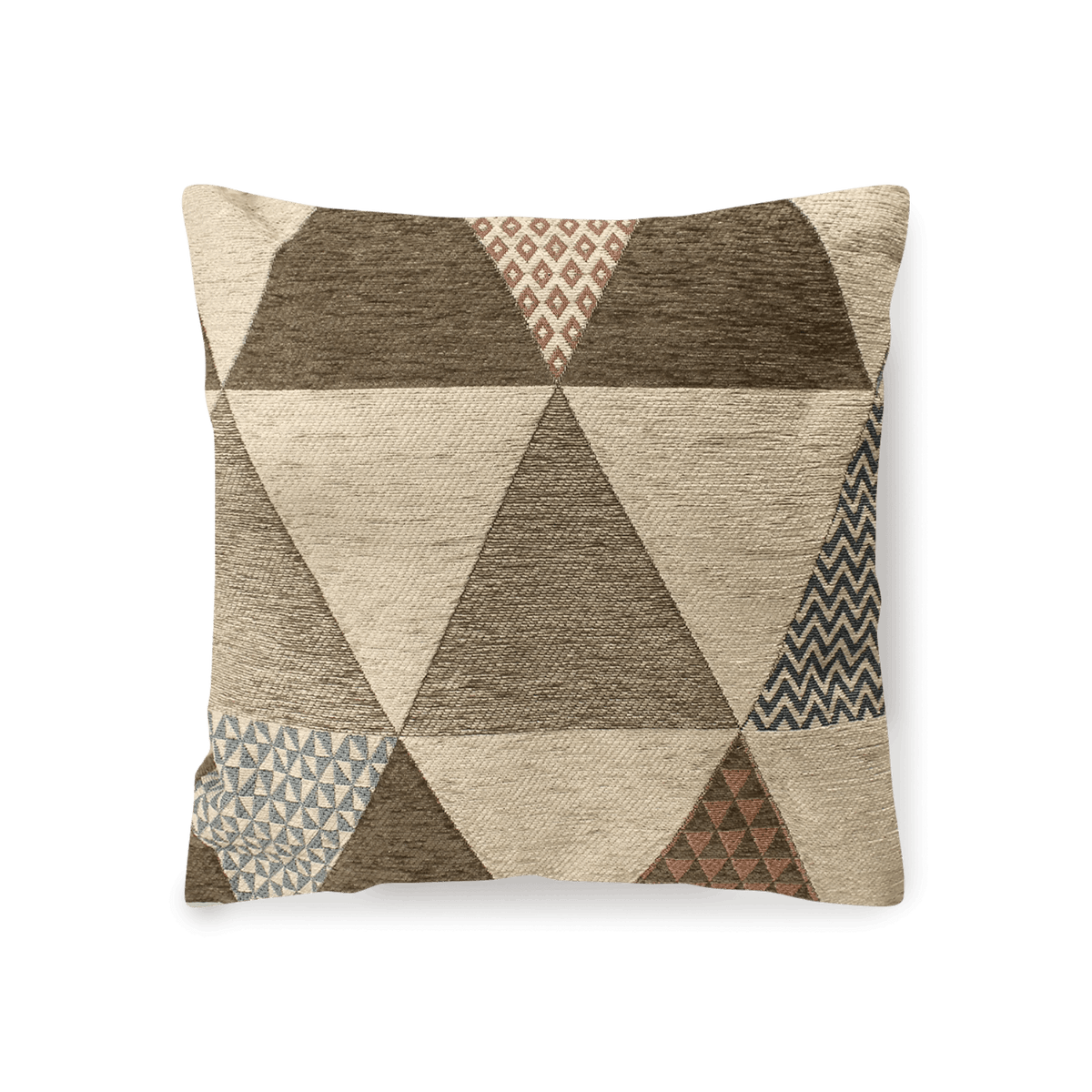 COPPIA CUSCINI ARREDO JACQUARD SFODERABILI TRIANGOLI con motivi triangolari in tessuto decorativo.
