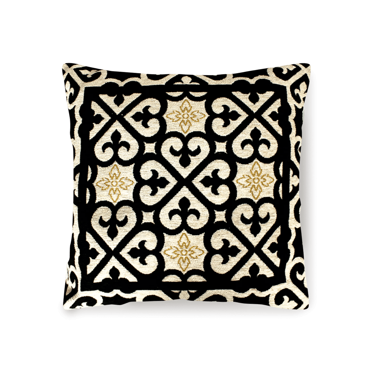 COPPIA CUSCINI ARREDO JACQUARD SFODERABILI ARABIC con design elegante in bianco e nero.