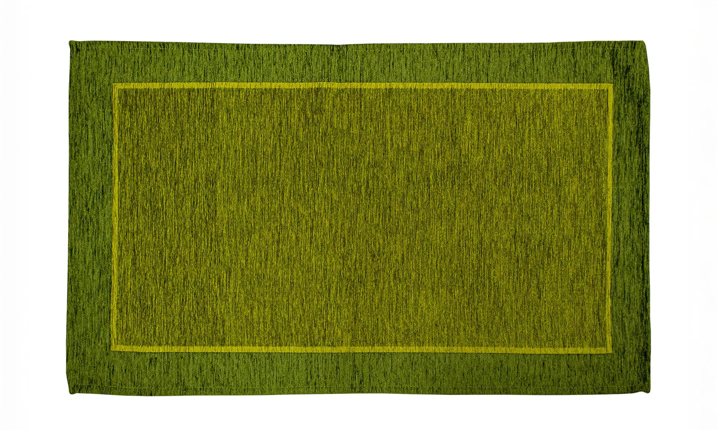 TAPPETO ARREDO DIS.ROMA CON ANTISCIVOLO, tappeto moderno verde con bordo giallo, morbido e facile da pulire.