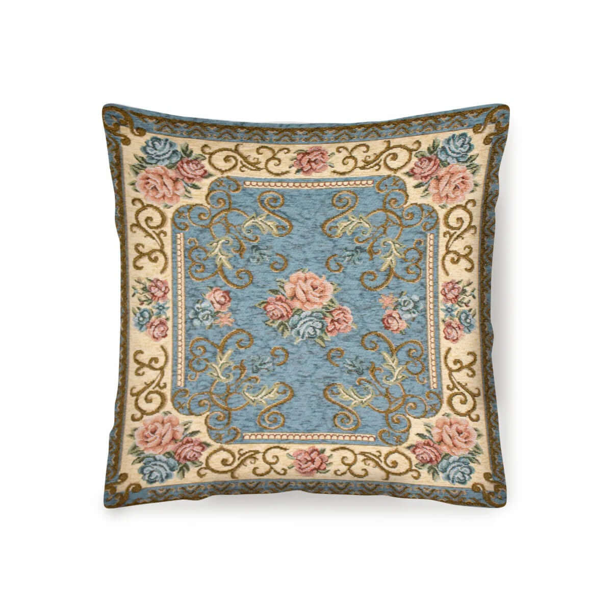 COPPIA CUSCINI ARREDO JACQUARD SFODERABILI VIENNA con design floreale su fondo blu, ideale per decorare gli interni.