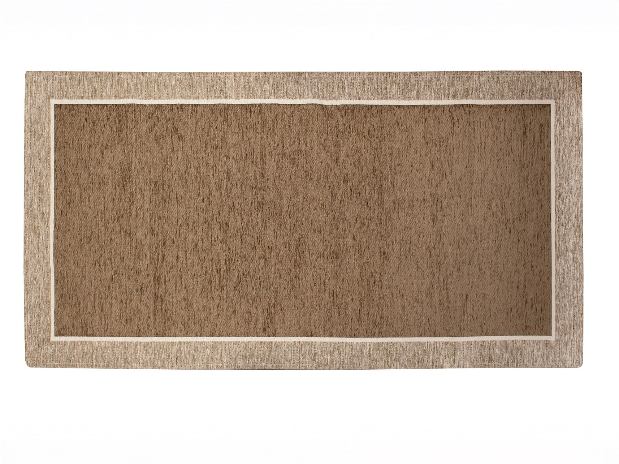 TAPPETO ARREDO DIS.ROMA CON ANTISCIVOLO, tappeto moderno color marrone con bordo chiaro, resistente e morbido.