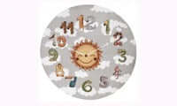 TAPPETO CAMERETTA OROLOGIO TONDO CON ANTISCIVOLO con sole e nuvole, design colorato e vivace per la cameretta dei bambini.