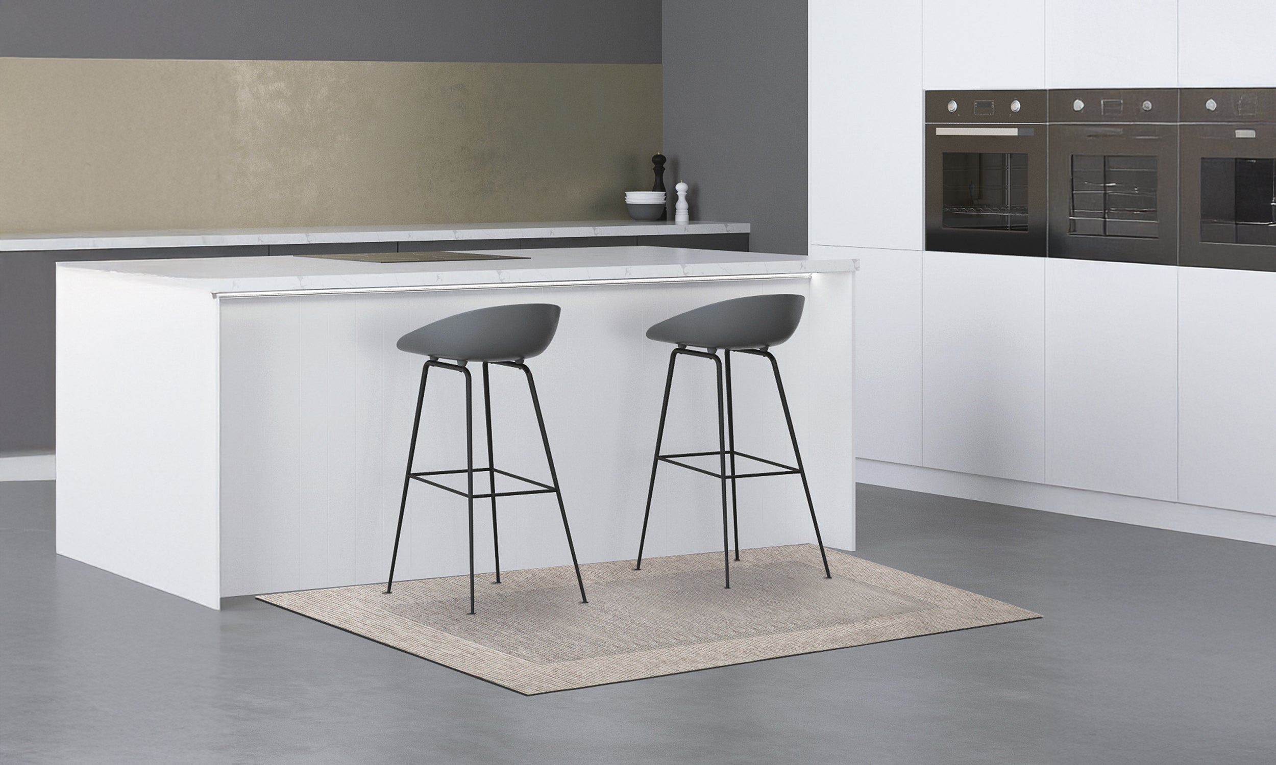 KÜCHENTEPPICH MIT STREIFENMUSTER SENF-FARBE 57X190 CM MIT RUTSCHFESTER UNTERLAGE